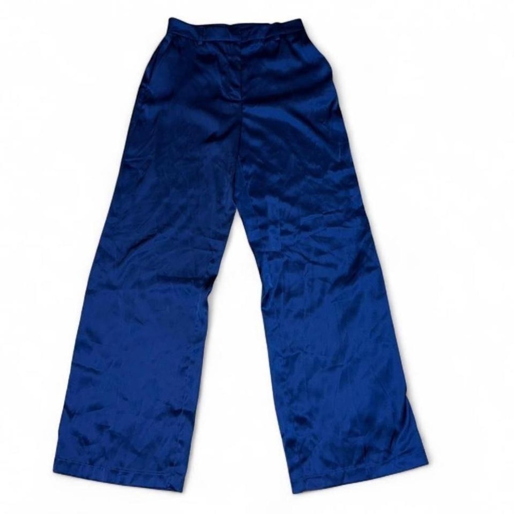 Blue Shiny Faux‎ Satin Pants Slacks Ladies Size 8 Festive Party
